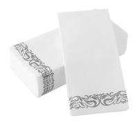 HOMSFOU 25pcs Disposable Silver Printed Paper Napkins Folded for Western Dinner Parties Hotel Use Decorative Tissue for Holiday Table and Wedding Decorations