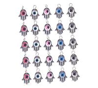 HOMSFOU 25Pcs DIY Evil Eye Charms Zinc Alloy Pendants for Necklace Bracelet Making Rotatable Palm Design Antique Silver with Blue White Pink Red Black and Blue Colors Lightweight Jewelry