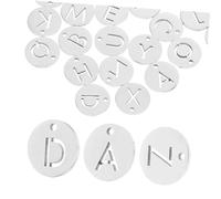 HOMSFOU 26pcs Stainless Steel Alphabet Link Charms with Engraved Letters Flat Round Metal Pendants for DIY Earring Bracelet Necklace Making Polished Finish Single Design for Versatile