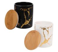 HOMSFOU 2pcs 360ml Ceramic Storage Jars with Sealed Lids, Marble Pattern Food Containers for Kitchen Pantry, Airtight Tea Canisters and Cereal Storage Bottles in Black White