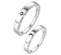 HOMSFOU 2pcs Adjustable Couple Rings Set Creative Open Star Moon Letter Rings in Silver Delicate Finger Jewelry for Women Men Chic Matching for Daily Wear