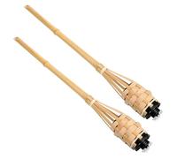 HOMSFOU 2pcs Bamboo Torch Solar Lanterns Outdoor Waterproof Torch Outdoor Tiki Lamps Flame Lamp Patio Lights LED Torch Burning Torch Light Fire Flickering Flame Bin Beige
