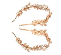 HOMSFOU 2pcs Baroque Leaf Headband Bridal Accessories Wedding Bridal Headpiece Unique Leaf Design Elegant Metal Rhinestone Pearl Hairband for Bride Weddings Evening Parties