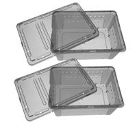 HOMSFOU 2pcs Black Plastic Spider Feeding Boxes Reptile Habitat Enclosures Small Breathable Insect Terrariums for Arachnids and Young Reptiles