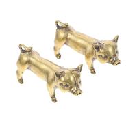HOMSFOU 2pcs Brass Pig Charm Keychain Pendant, Golden Color, Strong Three-dimensional Sense, Manual Grinding Processing, Fashionable Retro Creative Style, Chinese Feng Shui Safety Charm