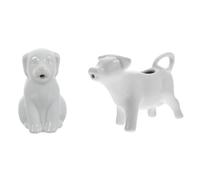HOMSFOU 2pcs Ceramic Creamer Jug Set with Handle - Small 40ml White Dog and Cow Milk Pitchers - Hand-Painted Animal Design Porcelain Milk Pourers for Coffee and Tea Serving