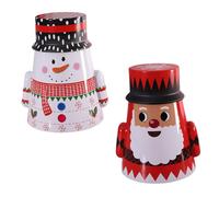 HOMSFOU 2Pcs Christmas Candy Box Creative Tumbler Style Gift Packing Jar with Santa Claus and Snowman Design for Festive Gift Storage and Candy Tea Canister