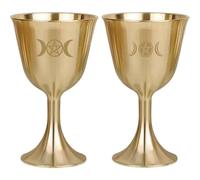 HOMSFOU 2pcs Copper Decorative Offering Cups Set, Multi-Function Buddhism Desktop Ritual Chalices, Wear-Resistant Traditional Three-Phase Moon Pentagram Design for Tabletop Use