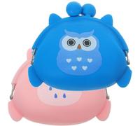 HOMSFOU 2pcs Cute Owl Coin Purse Set for Women, Small Cartoon Silicone Change Pouch with Snap Closure, Pink and Royal Blue Mini Wallets and Teens