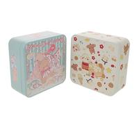 HOMSFOU 2pcs Embossed Small Tin Cookie Boxes with Lids, Decorative Food Packaging Containers for Bakery, Candy, Tea Storage, and Presentation, 13.2x13.2x6cm, Pet and Bear Designs