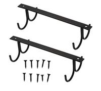 HOMSFOU 2pcs European Style Black Iron Wine Glass Cup Hooks with Screws, 4-Hook Metal Hanging Rack for Kitchen Cabinet Storage and Home Organization