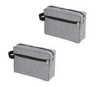 HOMSFOU 2pcs Grey Multifunctional Double-Layer Travel Toiletry Bags with Zipper Cosmetic Organizer, Portable Handheld Wash Pouch for Makeup and Personal Care Storage