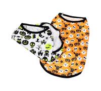 HOMSFOU 2pcs Halloween Pet Vest Set for Dogs - Breathable Orange Black Bat and Green Pumpkin Design, Medium Size Festival Costume for Puppy Clothes and Halloween Themed Pet Apparel
