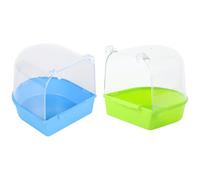 HOMSFOU 2pcs Hanging Bird Bath Basins for Cage Parrots Plastic Parrot Bathing Tubs with Hooks Green and Blue Shower Bowls for Budgerigar