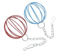 HOMSFOU 2pcs Hanging Rabbit and Hamster Feeder Balls with Chains, Red and Blue Grass Feeding for Small Pets Cage, Suitable for Bunny and Guinea Pig Hay Holder