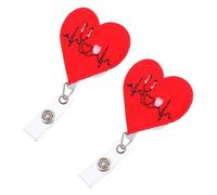 HOMSFOU 2pcs Heart Badge Reel Felt Badge Holder Retractable Id Card Holder Red ABS 360° Rotating Clip to Belt for Nurses and Doctors Gift