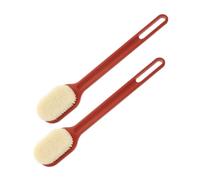 HOMSFOU 2pcs Long-Handled Bath Brush with Red Nylon Soft Bristles for Back Scrubbing and Massage, Plastic Handle Body Cleaning Brush Suitable for Shower and Bathing