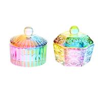 HOMSFOU 2pcs Manicure Crystal Glass Cups with Lid Iridescent Coated Nail Art Liquid Cups for Acrylic Powder Mixing and Nail Polish Storage Suitable for Professional Kits and Home Use