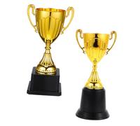 HOMSFOU 2pcs Mini Gold Trophy with Sturdy Black Base Lightweight Plastic Award Trophies for Employee Recognition School Competitions Sports Events and Party Favors