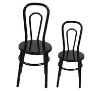 HOMSFOU 2pcs Miniature Iron Chairs Set for Dollhouse, Realistic Black Large and Small Miniature Furniture, Dollhouse Dining and Garden Stool Accessories for Collectibles and Fairy Garden