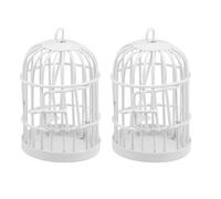 HOMSFOU 2pcs Miniature Metal Dollhouse Birdcage Ornaments Half-closed Simulation Bird Cage with Hanging Hook for Fairy Garden Desktop Decoration