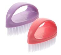 HOMSFOU 2pcs Nail Cleaning Brush Set Handle Grip, Small Manicure Supplies for Fingernail Scrub and Hand Nail Dust Removal, Candy Color (nordic Purple Pink) for Travel and Daily Use