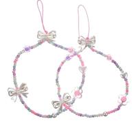 HOMSFOU 2pcs Pink Resin Beaded Phone Lanyards Lightweight Wear Resistant Mobile Phone Wrist Straps Butterfly Bow Charm for Travel and Family Use