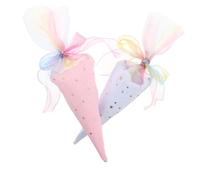 HOMSFOU 2pcs Polyester Cone Treat Bags with Colorful Ribbon Ties for Party Favors Reusable Cloth Wrapping Pouches for Christmas Halloween School Birthdays and Holiday Celebrations