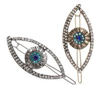 HOMSFOU 2pcs Retro Evil Eye Rhinestone Hairpins Hair Clips Set Alloy Vintage Hair Barrettes with Devil Eye Design for Women Ancient Gold and Silver Colors for Daily and Party Use