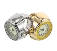 HOMSFOU 2pcs Retro Stainless Steel Ring Watch with Precise Quartz Movement and Luminous Dial, Adjustable Elastic Strap for Comfortable Fit, for Adventures and Workouts, Unisex Mini Finger