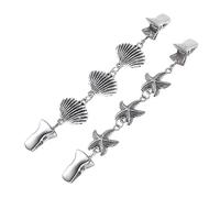 HOMSFOU 2pcs Sea Star Shell Jacket Beach Elements Fashion Women's Sterling Plated Opening Clips Sweater Chain Cardigan Clips Sea Star and Shell Shape Beach Accessories for Women