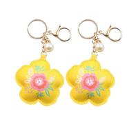 HOMSFOU 2pcs Small Pu Leather Flower Keychains Yellow Plum Blossom Bag Pendant for Women Cute Cartoon Keyring Accessories