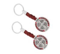 HOMSFOU 2pcs St Benedict Medal Keychain Elegant Cross Shaped Christian Pendant Key Rings for Catholics Confirmation and Graduation Accessories
