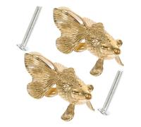 HOMSFOU 2pcs Vintage Brass Goldfish Drawer Knobs with Screws Polished Wardrobe Handles for Cabinet Dresser Kitchen Cupboard Easy Installation Elegant Antique Style
