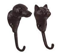 HOMSFOU 2pcs Vintage Cast Iron Pet Dog and Cat Head Wall Hooks, Decorative Rustic Coat and Towel Hangers for Entryway, Multipurpose Wall-Mounted Storage Hooks
