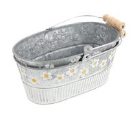 HOMSFOU 2pcs Vintage Daisy Embossed Retro Style Oval Tin Flower Buckets, Decorative Empty Plant Pots for Home and Garden Flower Arrangement