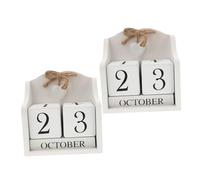 HOMSFOU 2pcs Vintage Wooden Block Desk Calendar Perpetual Desktop Calendar with Heart Detail Sustainable Wood Build for Management Rustic Farmhouse Aesthetic Home and Office Decor