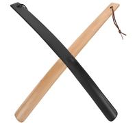 HOMSFOU 2pcs Wooden Shoe Horns with Long Handles for Travel Ergonomic U-shaped Design Slides Easily into Shoes for Pregnant Women and Seniors