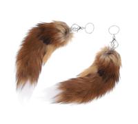 HOMSFOU 2pcs Yellow Faux Fox Tail Keychains for Women, Large Simulation Furry Key Rings with Backpack Charms, Car Key Bag Pendants Accessories