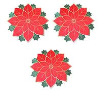 HOMSFOU 3 pcs Slip Decorations Cup Party Tea Themed .cm Cm Xmas Pads Wine Proof Red Absorbent Coffee Leaf Chirstmas Style Flower Use Place Decor Cover Runner Christmas Trivets Home Heat