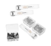 HOMSFOU 3 Sets Reusable No-Staple Paper Clamp Dispenser Transparent Compact Push Stapler with Refillable Clips for Office School Home Document Organization Portable Lightweight Paperwork