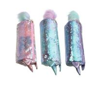 HOMSFOU 3Pc Transparent Sequin Pencil Case Cartoon Stationery Storage Organizer for Large Capacity Cosmetic Pouch in Pink Green Purple Portable School Office Supplies