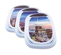 HOMSFOU 3pcs Airplane Window Wall Sticker Decal Creative Landscape Design for Home Decor Self Adhesive Material Realistic Sky View for Living Room Bedroom and Nursery