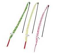 HOMSFOU 3pcs Interactive Cat Teaser Wand Set with Large-eye Soft Plush Snake and Crinkle Sound, Colorful Long Rods in Green, Red, Yellow - Indoor Kitten for Pet Exercise and Hunting