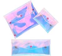 HOMSFOU 3pcs Makeup Bags Travel Pouch Set - Small, Medium, Large Cosmetic Organizer with Blue Gradient Light-Reflective Finish, Coin Purse and Earphone Storage for Women and Teen