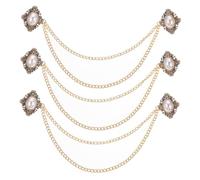 HOMSFOU 3pcs Men Brooch Pin with Chain Retro Zinc Alloy Lapel Pins Featuring Decorative Fake Pearls for Formal Occasions Business Meetings and Suit Collar Accessories