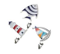 HOMSFOU 3pcs Navy Style Brooch Set with Tropical Fish, Sailboat, and Lighthouse Alloy Pins, Ocean Animal Charms Jewelry for Women’s Clothing under Sea Party Decorations