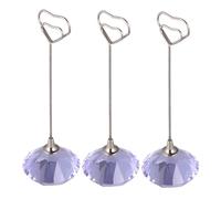 HOMSFOU 3PCS Purple Heart-Shaped Crystal Memo Holders with Diamond Base Paper Clips Stand for Home Office Wedding Party Decor and Photo Display