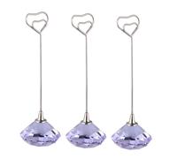 HOMSFOU 3PCS Purple Heart-Shaped Iron Wire Paper Clip Holders with Crystal Diamond Base Stable Memo and Photo Stand for Home Wedding Party Table and Note Display