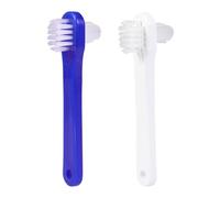 HOMSFOU 4 Pcs Denture Brush Set: Dual Head Hard Bristle for Dentures & Retainers - Dental Brushes with Anti-Slip Handle (Blue, White)